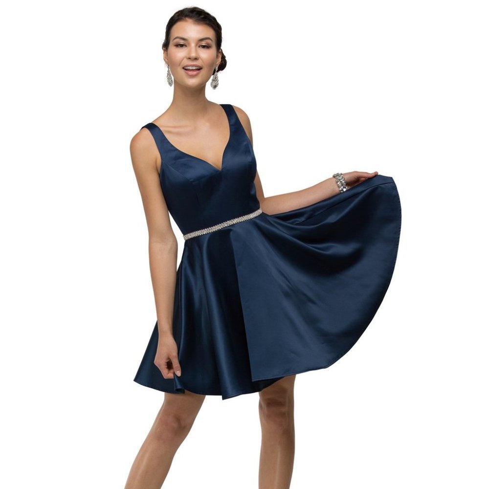 Dancing Queen Navy Blue Satin Homecoming Dress
